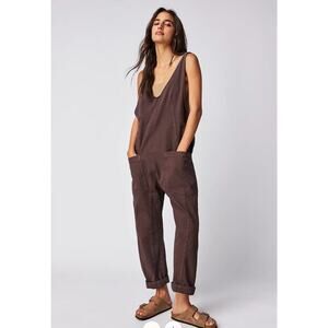 Free People Italian Plum Corduroy Overalls Jumpsuit Size S NWT $128 Wide Leg